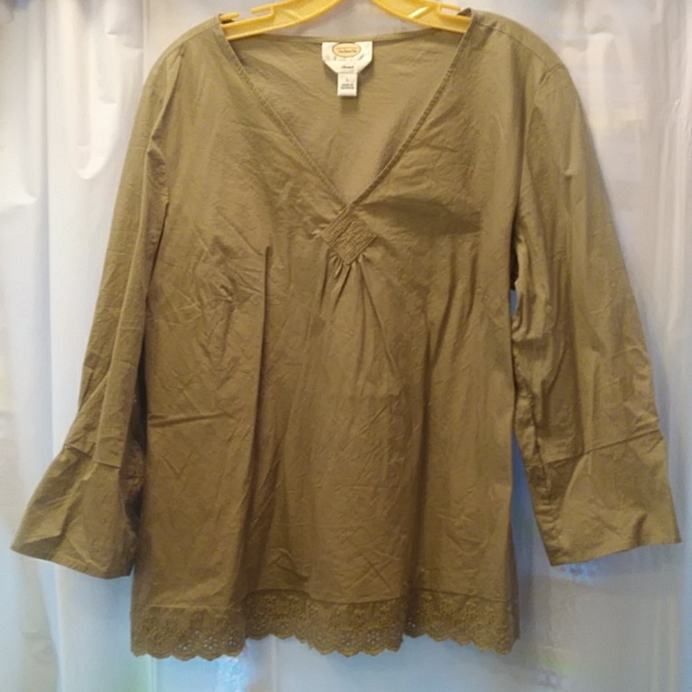Talbots L Olive V Neck With Lace Bottom - Picture 2 of 10